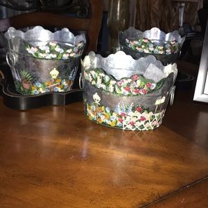 New Set Of 3 Hand Painted Galvanized Buckets
